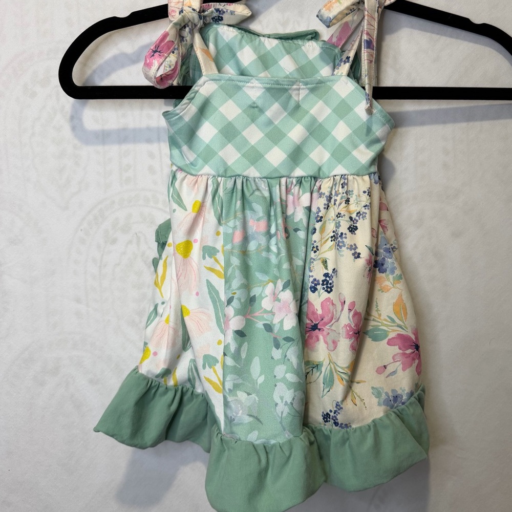 Marie Nicole Girls 6-12 months Plaid Floral Green Cream Pink Adjustable Dress - Picture 4 of 6